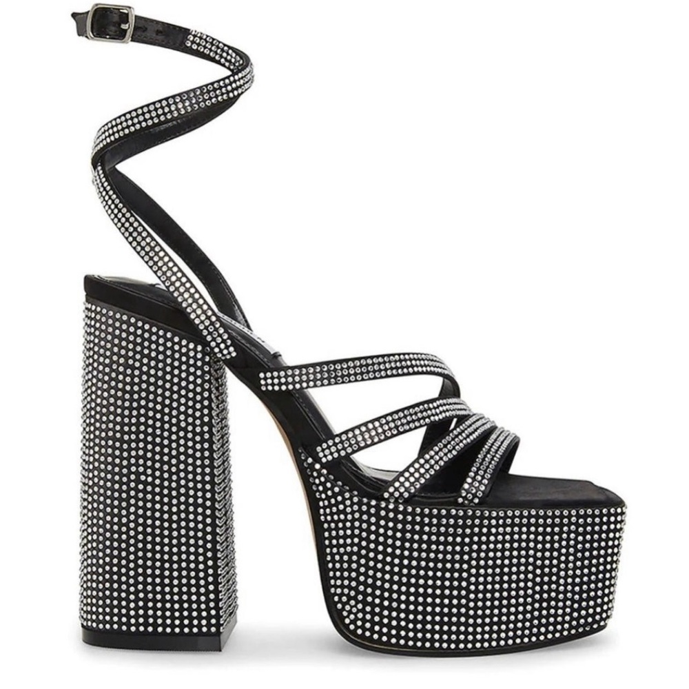 Steve Madden Women’s Black Rhinestones Cocktails Platform Dress Sandals